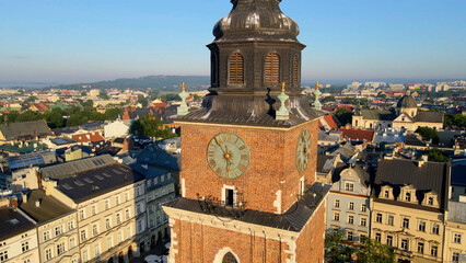 Drone view of European city tourism old town Krakow Poland