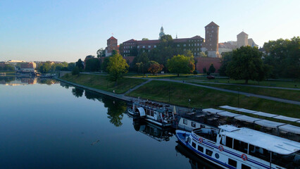 Drone view of European city tourism old town Krakow Poland