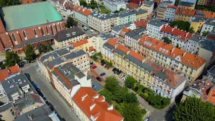city ​​architecture europe drone flyover old town Opole Poland
