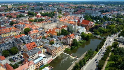 city ​​architecture europe drone flyover old town Opole Poland