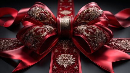 Red bow and ribbon. Vector realistic design element