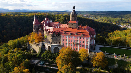 Ksiaz Castle Autumn View from Drone Walbrzych Poland
