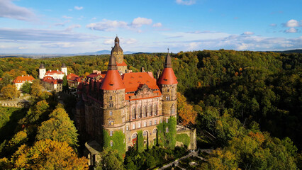 Ksiaz Castle Autumn View from Drone Walbrzych Poland