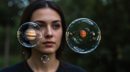 young woman blowing bubbles