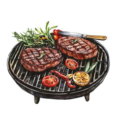 watercolor vector of Grill, isolated on a white background.