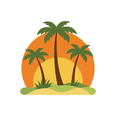 Tranquil Sunset Scene with Palm Trees on a Sandy Beach