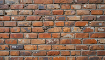 Obraz premium The textured brick wall displays a blend of warm earth tones, reflecting years of weathering and use, serving as a backdrop in an urban setting that conveys a sense of history