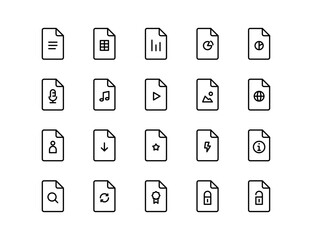 Files Vector Icon Set | Adjustable Line Weight | Document, folder, archive, report, media, audio, chart, download, pdf, spreadsheet, secure, data, files icons