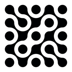 Black pattern of metabol dots on white background. Abstract geometric figures of connected molecules. Modern vector design.
