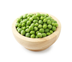 Fresh green peas in bowl isolated on white