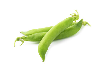 Fresh green pea pods isolated on white