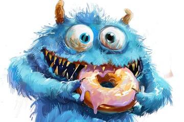 Obraz premium A monster eating a donut png white background
