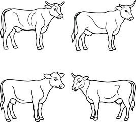 Cow Buffalo logo icon collection set, Modern futuristic cyborg bull full body illustration design set
