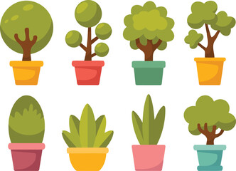 Potted Plants Collection, A cheerful collection of various potted plants, each with unique shapes and colors, perfect for adding a touch of nature to any design project.