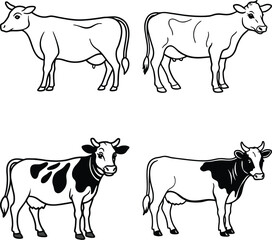 Cow Buffalo logo icon collection set, Modern futuristic cyborg bull full body illustration design set
