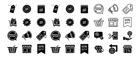 Black Friday Sale Icons: A Collection of Shopping and Discount Symbols