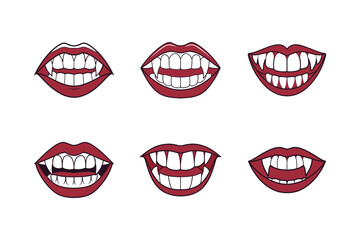 Set of vampire mouths with fangs vector illustration