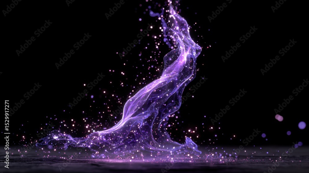 Aufkleber a captivating display of purple particles flows gracefully against a black background, creating an e