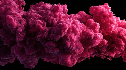 A vibrant cloud of pink smoke emerges against a black background, swirling and expanding in a dramatic display of color and texture, creating an eye-catching visual wonder.