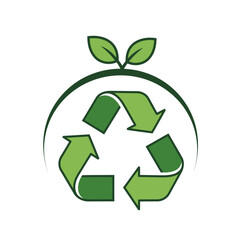 Simple vector illustration of a green recycling symbol with three curved arrows forming a triangle, centrally positioned