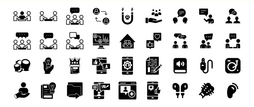 A collection of diverse icons representing communication, collaboration, networking, and technology