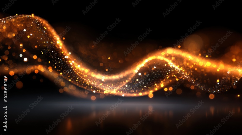Poster a flowing wave of golden light glimmers against a dark backdrop, emitting a sense of elegance and tr