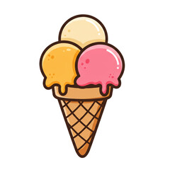 Delightful three-scoop ice cream cone design perfect for summer branding logos menus and dessert shop advertising