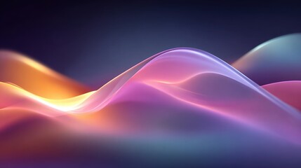 Soft, glowing waves in shades of pink, purple, and orange blend together in a flowing abstract digital artwork. The gentle curves create a serene and captivating atmosphere.