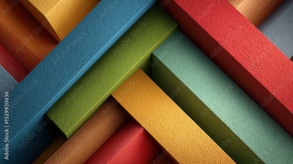 Poster vibrant blocks of various colors intersect to form a compelling design, showcasing a creative displa