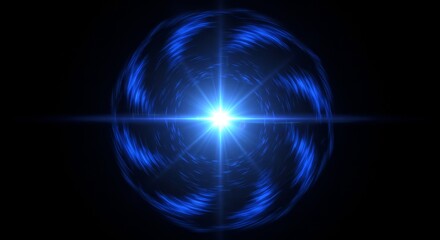Abstract Blue Star Energy Light Burst in Dark Space Background