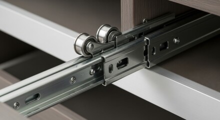 Drawer slide mechanism with metal rollers and rail system for smooth furniture operation