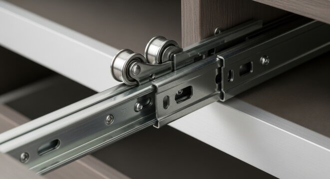 Drawer slide mechanism with metal rollers and rail system for smooth furniture operation