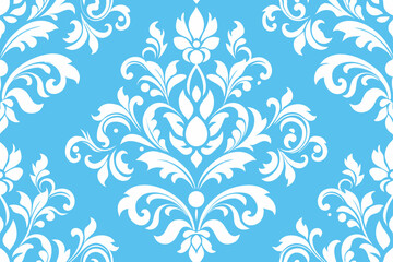 Seamless vintage floral pattern with blue flowers, a decorative textile vector illustration