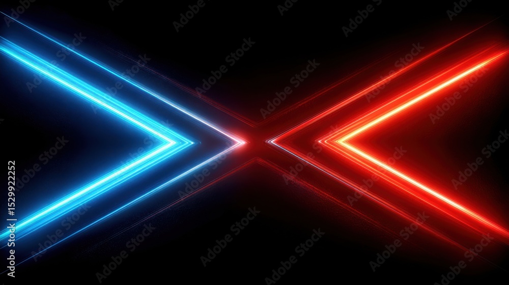 Poster bright blue and red light beams intersect on a dark background, creating an energetic visual contras