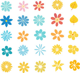 A collection of colorful flower and leaf illustrations in a simple, charming style. The vibrant designs evoke a sense of joy and natural beauty. 