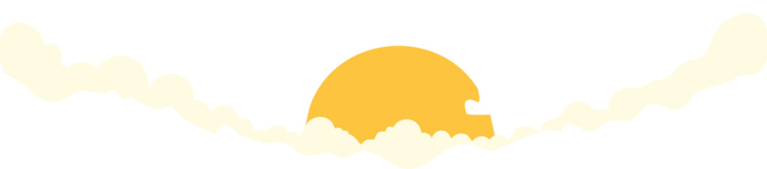 A serene illustration of a sunrise rising from the clouds