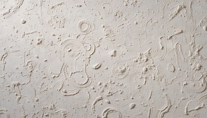 A close-up view features a textured white wall with various patterns and uneven surfaces, showcasing unique artistic techniques used in wall design. This intricate work adds depth and character