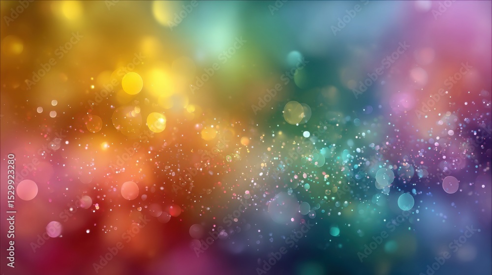 Poster a mix of vibrant colors fills the composition, creating a shimmering visual effect. soft bokeh light