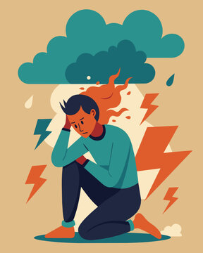 It is a suffocating inescapable force leaving the person feeling helpless and overwhelmed.. Vector illustration