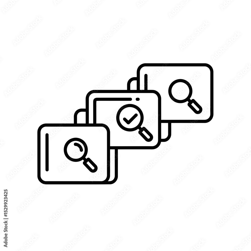 Poster vector illustration of search icons in a row for data analysis