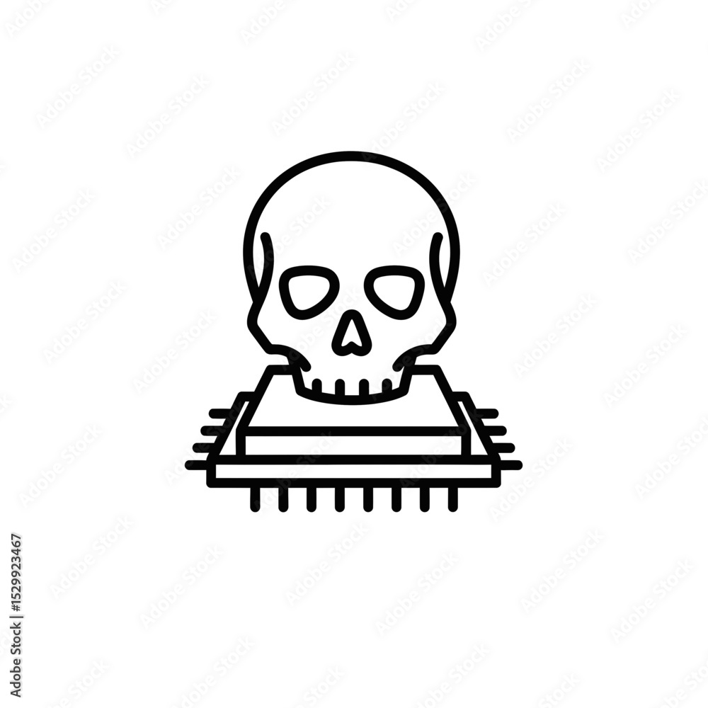 Poster skull on computer chip representing the concept of vector