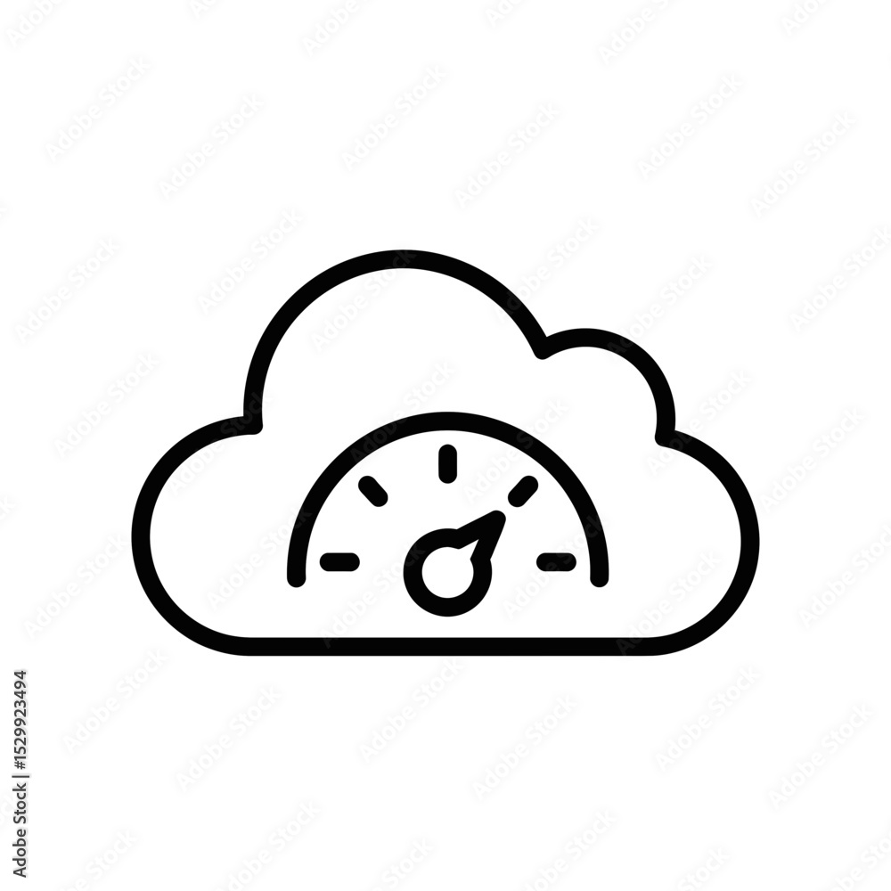 Poster cloud computing speedometer icon in minimalist black line design