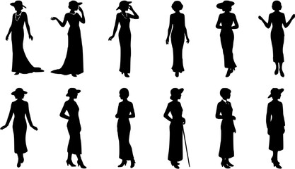 silhouettes of elegant women of twenty century
