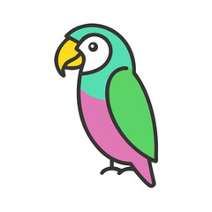 Fototapeta premium Pink and green cartoon parrot bird with yellow beak
