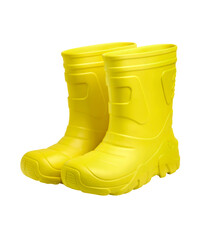 Pair of yellow rubber boots for kids isolated on white background side view