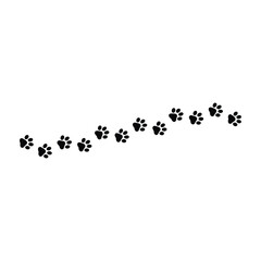 Black paw prints trail path on white background for pet related concepts