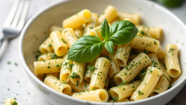 Small Pasta Salad With Pesto, Copy Space, Food Image