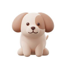 3D cartoon puppy dog with floppy ears, isolated on transparent background