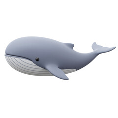 Obraz premium 3D cartoon blue whale side view smiling, isolated on transparent background
