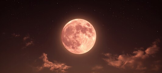 Obraz premium The full moon shining brightly in a peaceful night sky adorned with stars.